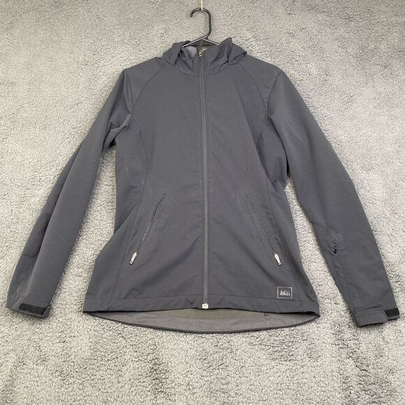 REI Jacket Full Zip Twisp Size Medium Black Softshell Hooded Stretch Outdoor - Picture 1 of 11